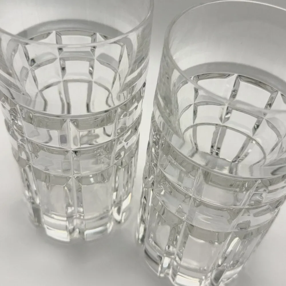 Miller Rogaska Cut Crystal Set of 2 Heavy Highball Glasses Rare Emerald Pattern